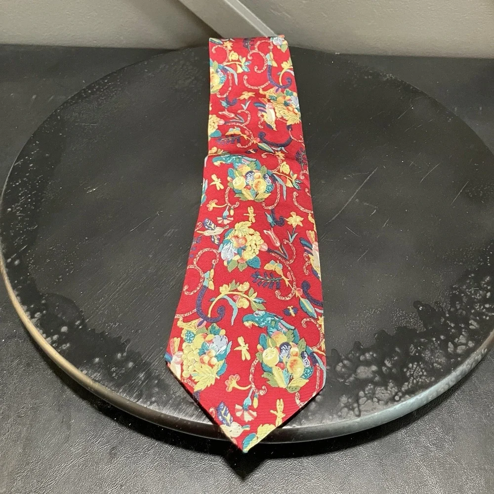 Diane von Furstenberg 100% Silk Floral Print Neck Tie Multicolor Vintage